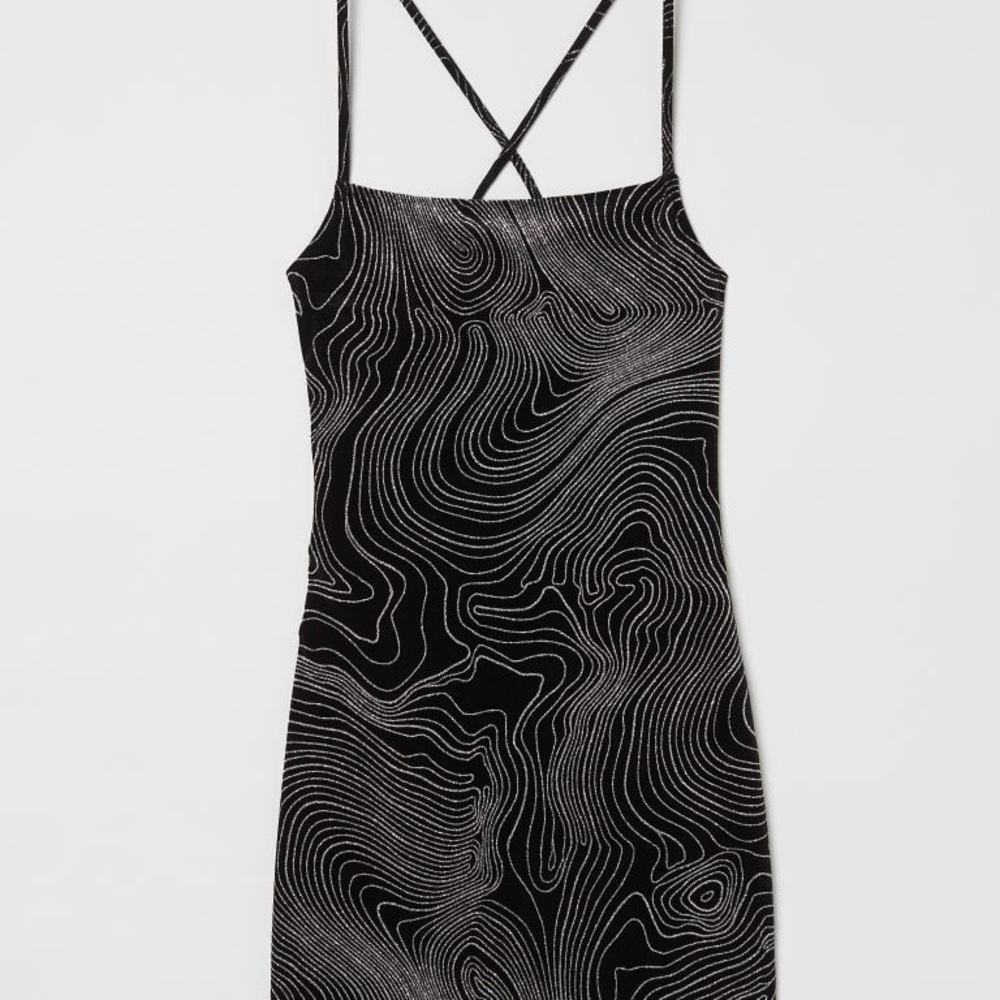 H&M Black and White Glitter Bodycon Fitted Dress- M